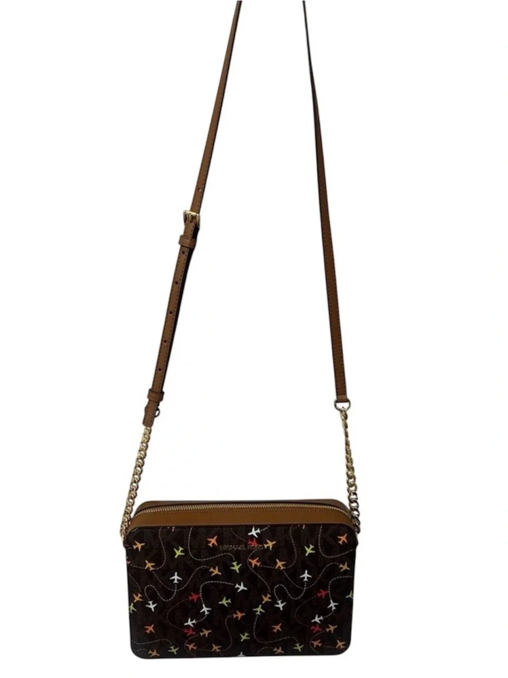 Michael Kors Black Crossbody with Multicolor Airplane Print